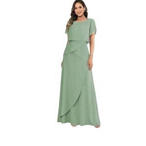 Elegant 18W Sage Green Layered Evening Dress